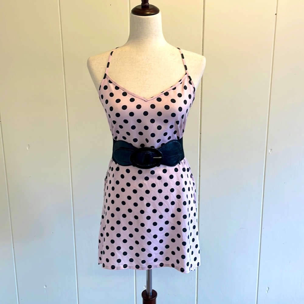 H&M Pink & Black PolkaDot Dress/ S: 6/ V Neck/ Good Condition/Previously Owned